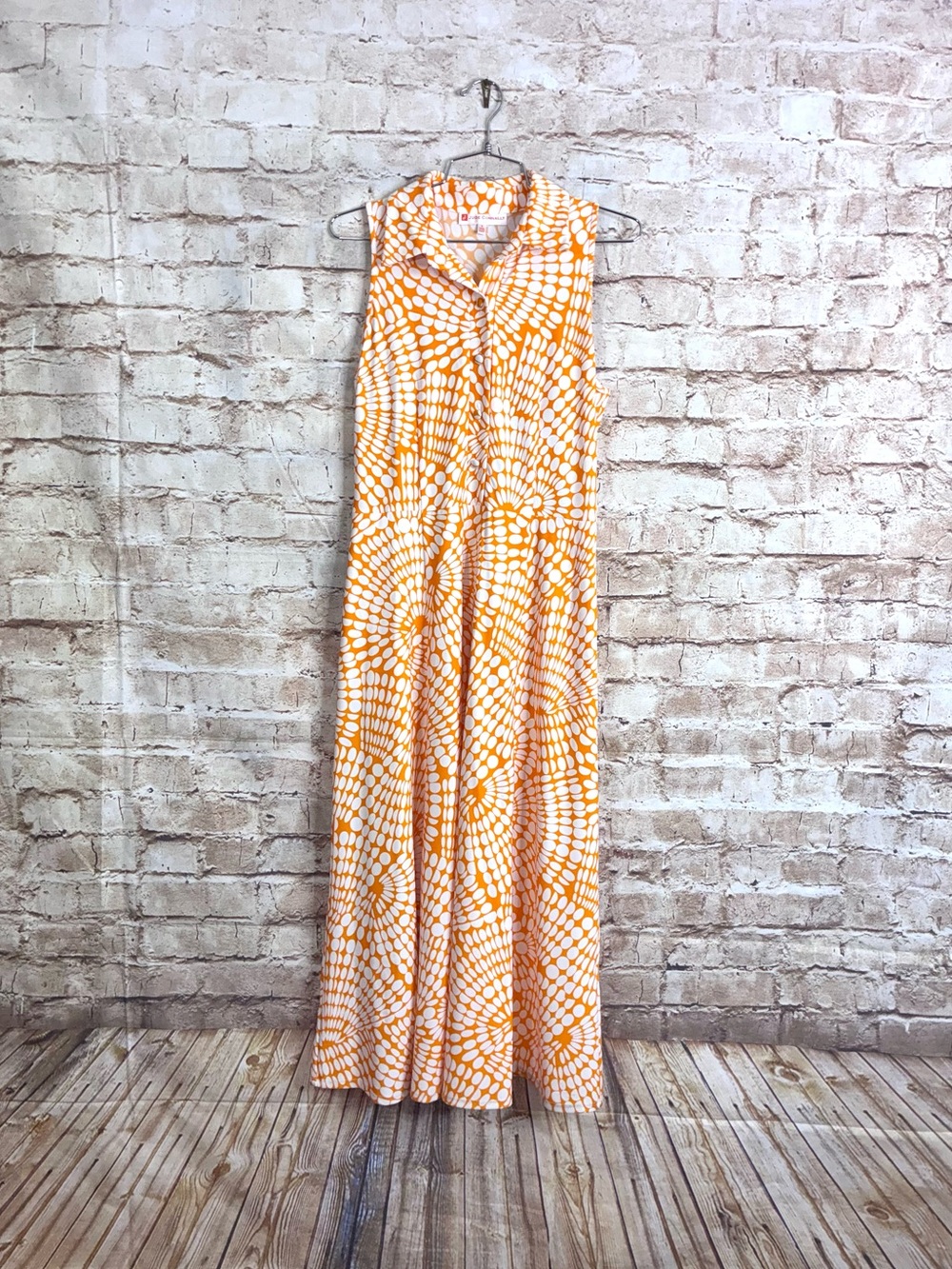 Jude Connally Sleeveless Button Front Maxi Dress in Peach Sunburst Size Small